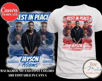 Memorial Tshirt Design, Funeral Shirt, Editable in CANVA, Changeable Colors, Rest in Peace Photo Shirt, Celebration of Life Sublimation, DTF