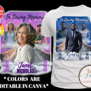 Customizable Memorial Shirt Design, Editable Canva Template, Custom RIP Memorial Photo T-shirt, In Memory, Sublimation, DIY Funeral Shirt