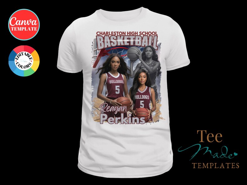 Basketbalshirtontwerp, canvassjabloon, bewerkbare gameday-t-shirt, seniorenavondshirt, gepersonaliseerd T-shirt, sublimatie, DTF, slepen en neerzetten afbeelding 2