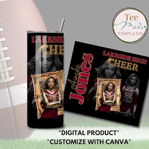 Cheer Tumbler Wrap Template, Cheer Photo Frame Tumbler, Cheer Mom, Personalized Canva Template, Picture Cup, High School Cheerleader