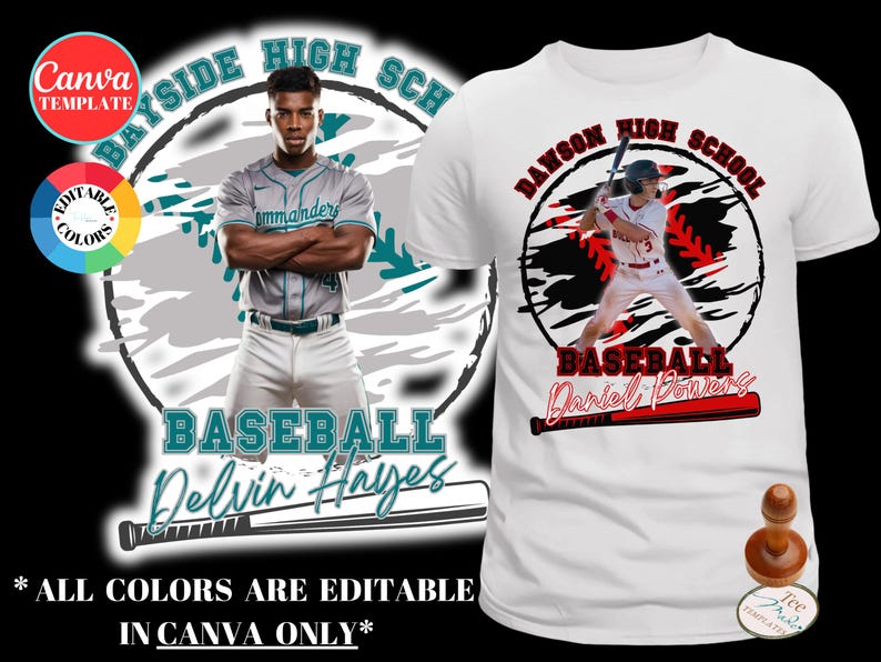 Baseball-Shirt-Vorlage, Baseball Mom Design, Canva-Vorlage, bearbeitbares Spieltag-T-Shirt, bearbeitbares Tshirt, Senior Night, Sublimation, DTF, DTG Bild 1