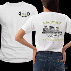 Friday Night Lights, diseño de camiseta para el día del partido, plantilla de Canva, estadio de fútbol, camiseta de mamá de futbolista, cambiar colores, camiseta de instituto, hazlo tú mismo
