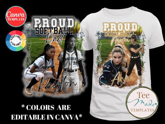 Softball Shirt Template, Proud Mom Design, Canva Template, Editable Gameday tshirt, Editable, Personalized t-shirt , Sublimation, DTF, DTG