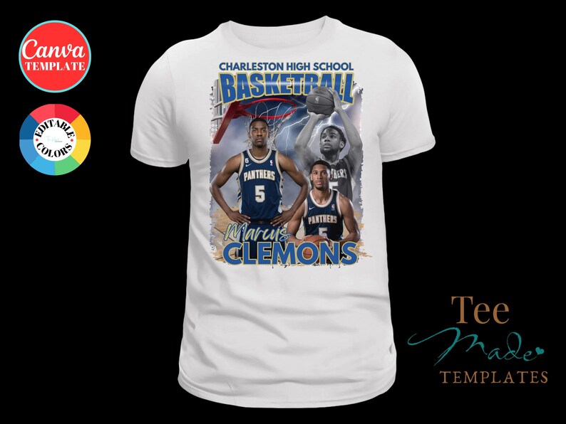Basketbalshirtontwerp, canvassjabloon, bewerkbare gameday-t-shirt, seniorenavondshirt, gepersonaliseerd T-shirt, sublimatie, DTF, slepen en neerzetten afbeelding 4