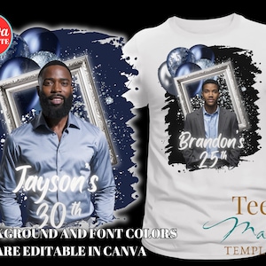 Birthday tshirt Template w/ Balloons, Blue Balloon Bday, Bootleg shirt, Canva Template, DIY Custom Design, Changeable Font, Sublimation, DTF