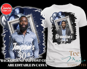 Birthday tshirt Template w/ Balloons, Blue Balloon Bday, Bootleg shirt, Canva Template, DIY Custom Design, Changeable Font, Sublimation, DTF