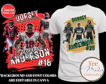 Voetbalt-shirtontwerp, canvassjabloon, bewerkbare gameday-t-shirt, veranderlijke kleuren, gepersonaliseerd T-shirt middelbare school, sublimatie, DTF, DTG