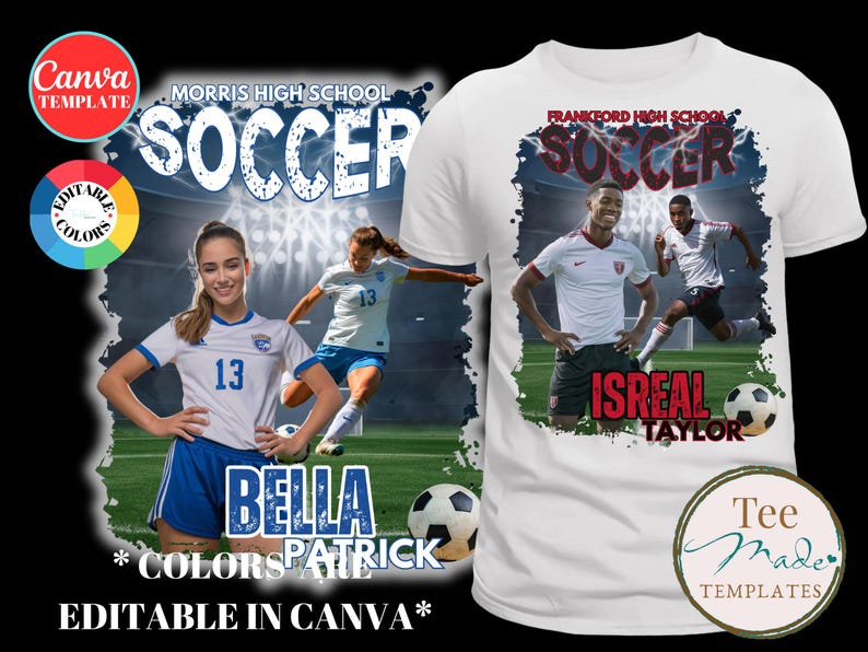 Soccer Shirt Design, Canva Template, Editable Gameday tshirt, Senior Night Shirt, Personalized t-shirt, Sublimation, DTF, Drag and Drop image 1