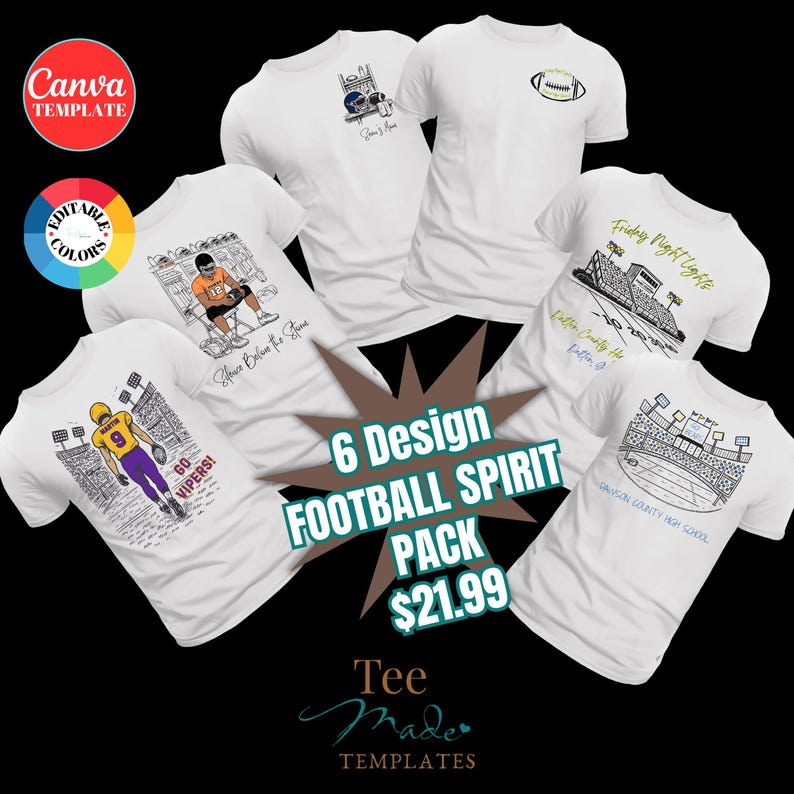 Maglietta fai da te per la partita di football, modello Canva, maglietta per la mamma di un calciatore, Friday Night Lights cambia colore, abbigliamento personalizzato per tifoso del liceo, DTF immagine 8