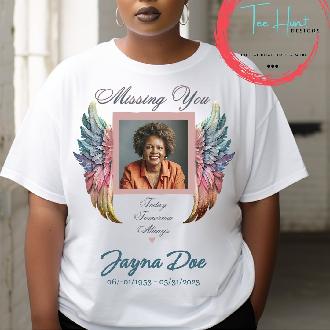 Angel Wings Memorial Tshirt, in Loving Memory, Rest in Peace, Funeral