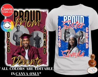 Sjabloon afstuderen shirt, 2026 afstuderen, bewerkbare aangepaste foto shirt, canvas sjabloon, senior 2026, sublimatie tshirt foto's, DIY shirt