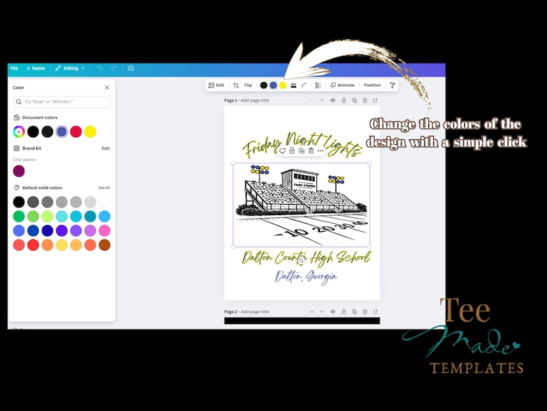 Friday Night Lights, Gameday Shirt Design, Canva Template, Football Stadium, Football Mom tshirt, Change Colors, High School t-shirt, DIY image 4