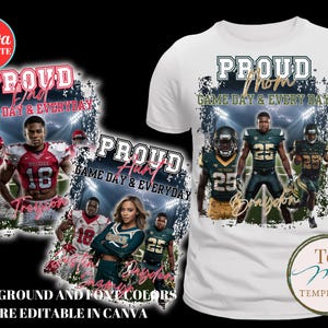 Proud Mom Fußball-Shirt Design, Canva-Vorlage, bearbeitbares Spieltag-T-Shirt, veränderbare Farben, personalisiertes T-Shirt, Sublimation, DTF, DTG