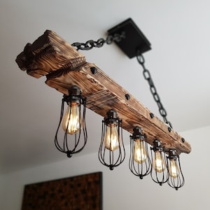 Wooden Pendant Light Fixture | Rustic Chandelier | Farmhouse Style Lighting | Wooden Beam Light Fixture | Industrial Style Fixture