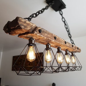 Wooden Pendant Light Fixture | Rustic Chandelier | Farmhouse Style Lighting | Wooden Beam Light Fixture | Industrial Style Fixture