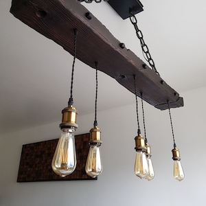 Wooden Pendant Light Fixture | Rustic Chandelier | Farmhouse Style Lighting | Wooden Beam Light Fixture | Industrial Style Fixture