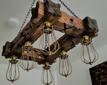 Wooden Pendant Light Fixture | Rustic Chandelier | Farmhouse Style Lighting | Wooden Beam Light Fixture | Industrial Style Fixture