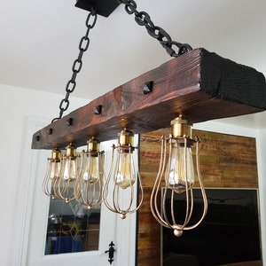 Wooden Pendant Light Fixture | Rustic Chandelier | Farmhouse Style Lighting | Wooden Beam Light Fixture | Industrial Style Fixture