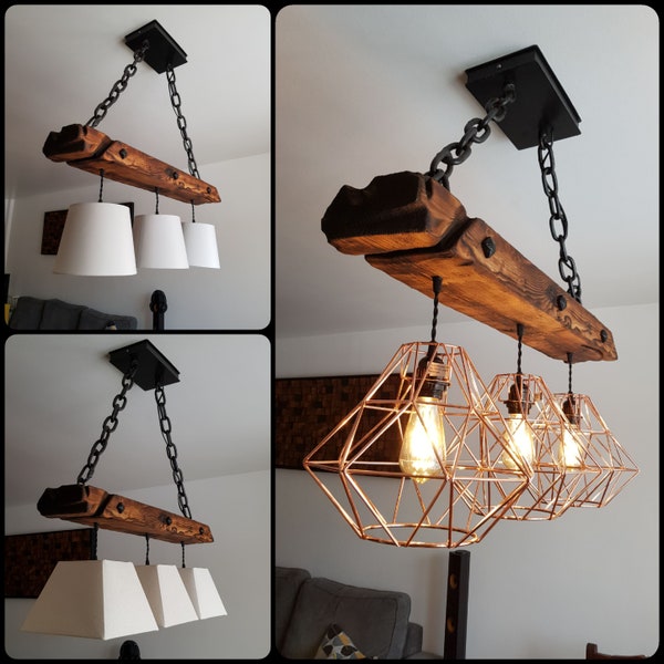 Wooden Pendant Light Fixture | Rustic Chandelier | Farmhouse Style Lighting | Wooden Beam Light Fixture | Industrial Style Fixture