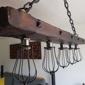 Wooden Pendant Light Fixture | Rustic Chandelier | Farmhouse Style Lighting | Wooden Beam Light Fixture | Industrial Style Fixture