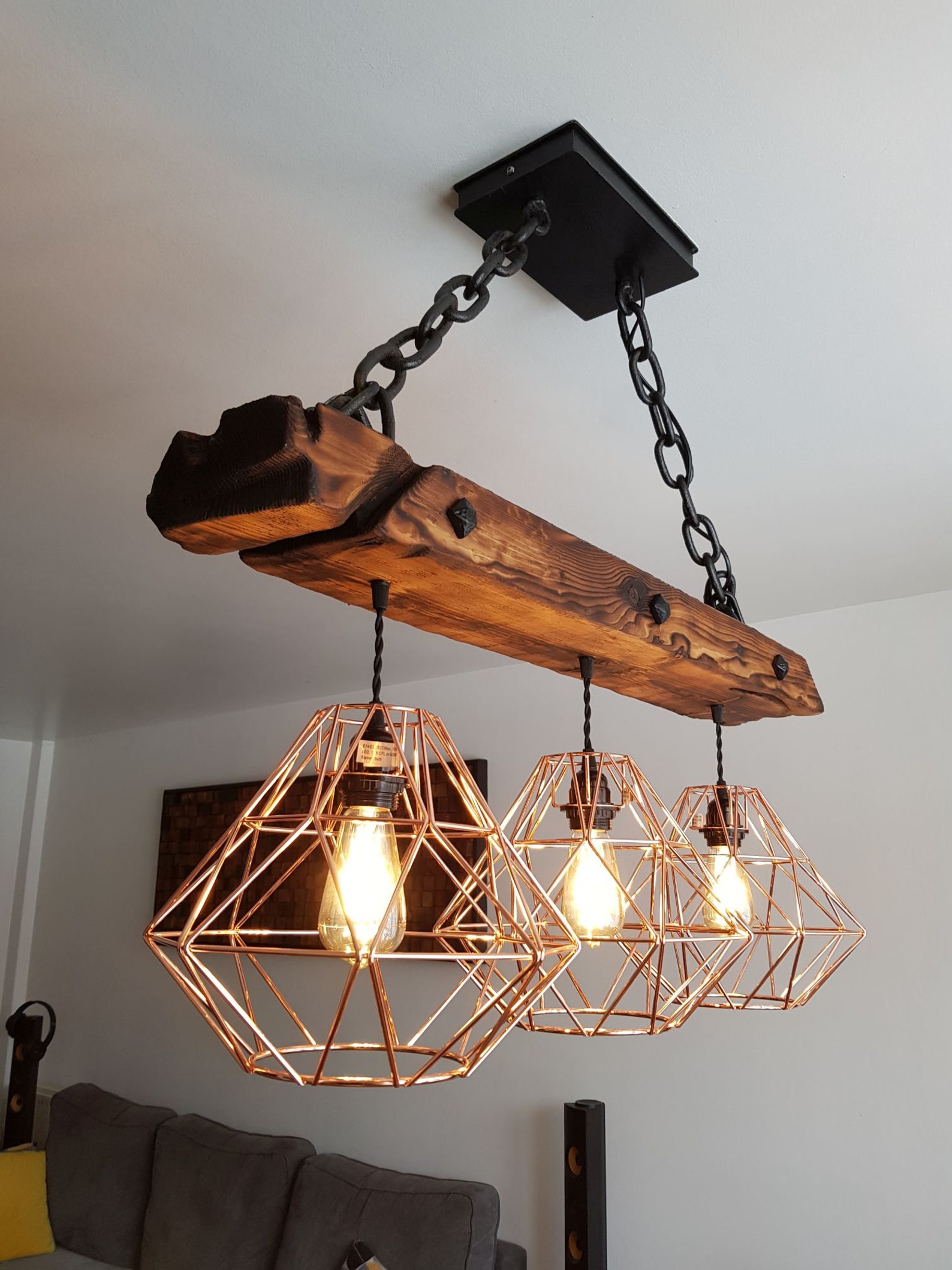 Lámpara de luz colgante de madera / lámpara de araña rústica / Etsy