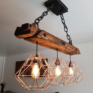 Wooden Beam Chandelier: Rustic Farmhouse Pendant Light Fixture