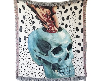 Skull Art Tapestry // Pop Horror Woven Wall Hanging // Halloween Throw Blanket // Goth Decor