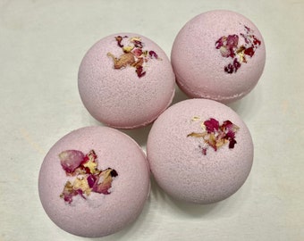 Rose Pink Bath Bomb with Rose Petals, Rose Bath Fizzy, Romantic Valentine's Day Gift, Wedding/Baby Shower Gift, Large 6 oz Bath Bomb