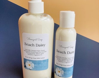 Loción hidratante de leche de cabra con aroma a margaritas de playa, crema hidratante para la piel con fragancia veraniega.
