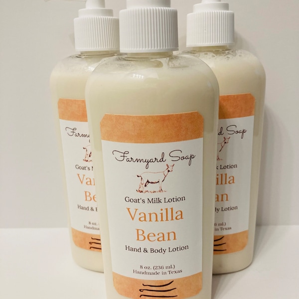 8 oz. Vanilla Bean Goat Milk Lotion, Hand and Body Lotion, 8 oz. Pump Bottle Lotion