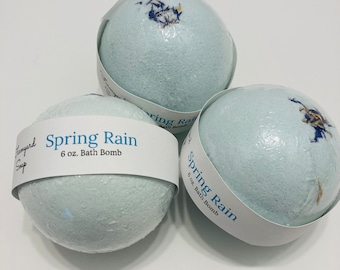 Bomba de baño Spring Rain: Bomba de baño efervescente de aromaterapia botánica azul