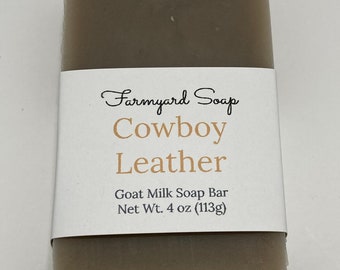 Cowboy Leather Goat Milk Soap for Men, Tall and Skinny Soap Bar, Goat Milk Soap, Leather Scented Soap