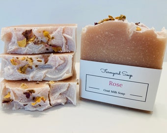 Jabón de leche de cabra con rosas hecho a mano, cuidado natural de la piel