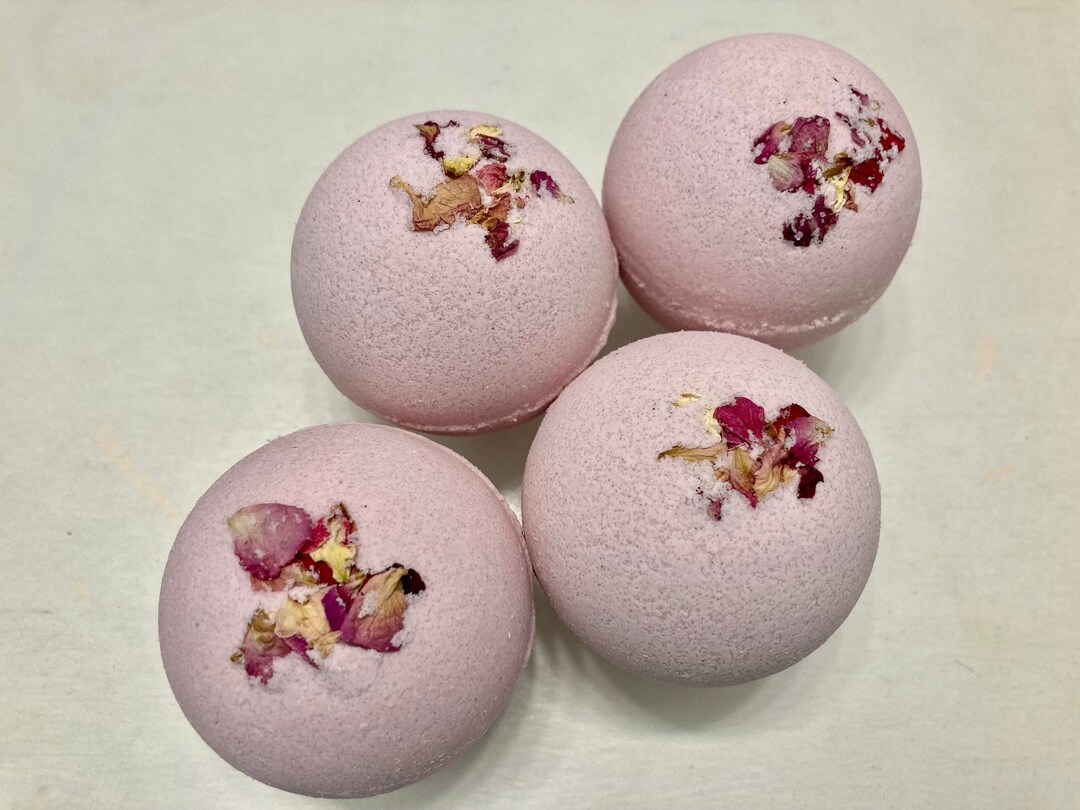 Rose Pink Bath Bomb With Rose Petals Rose Bath Fizzy - Etsy