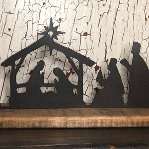 Farmhouse Decor - 24” Nativity Scene - Metal Decor - Shelf Sitter - Christmas Decor