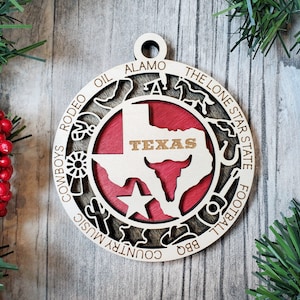 State Ornament - Wood USA Ornament - Christmas Ornament - Texas Ornament