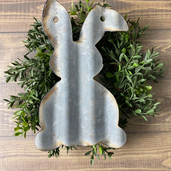 8 Inch Corrugated metal bent ear bunny, spring decor, Easter, bunny decor