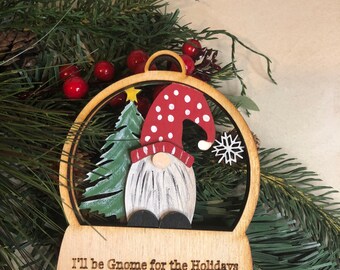 Gnome snow globe Christmas ornament - Christmas decor - Ornament- tiered tray decor