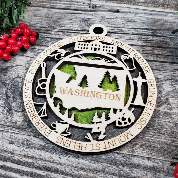 State Ornament - Wood USA Ornament - Christmas Ornament - Washington Ornament
