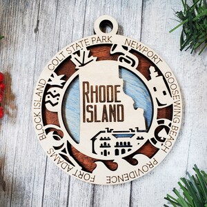 State Ornament,  Wood USA Ornament,  Christmas Ornament, Rhode Island Ornament