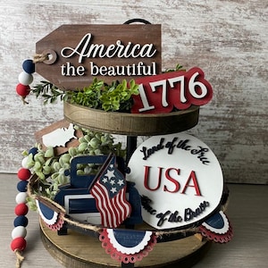 Land of the Brave Tiered Tray set, Patriotic decor, tiered tray decor