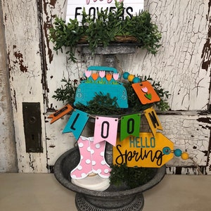 Spring Bloom Tiered Tray set - Spring decor - tiered tray decor