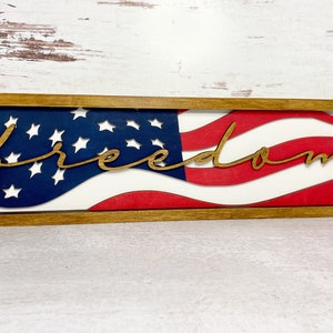 Layered American Flag Sign, Freedom, Patriotic Decor, Shelf Sitter, Wall Decor, Waving Flag