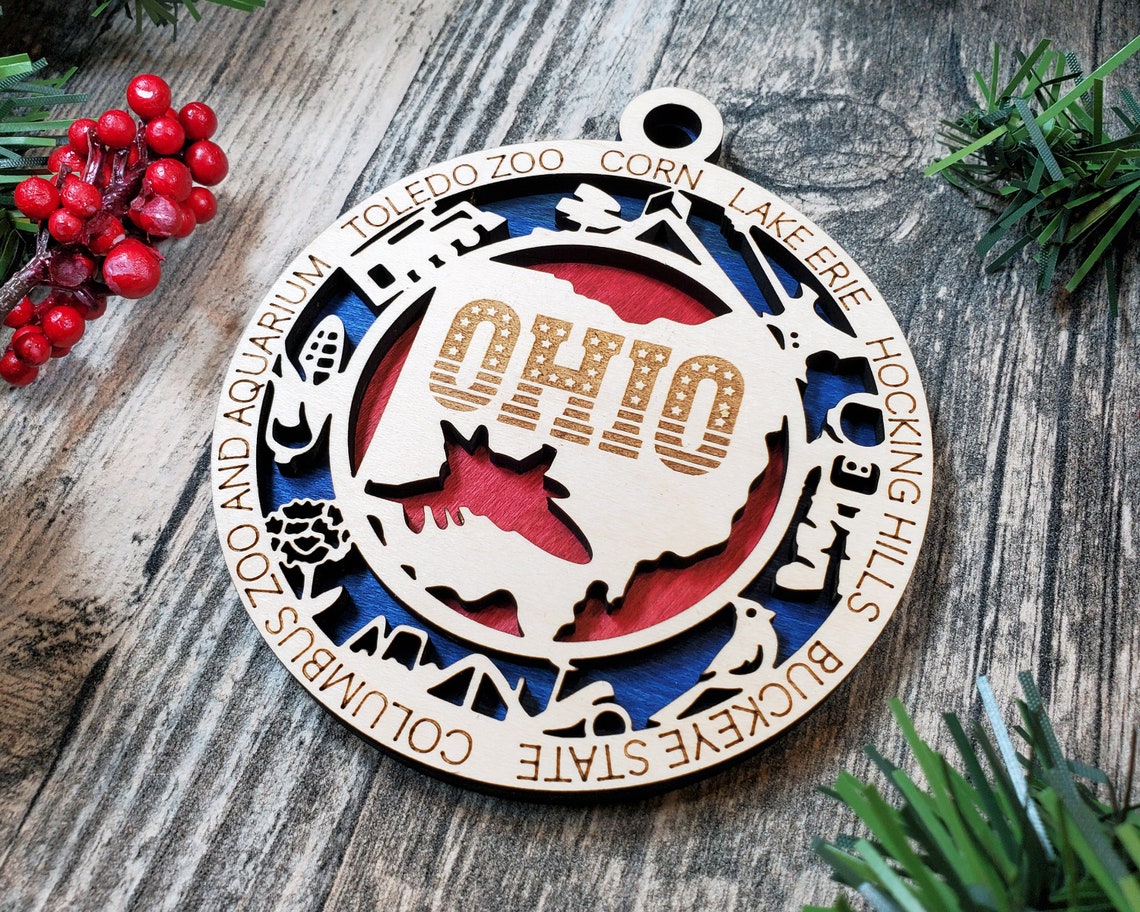 State Ornament Wood USA Ornament Christmas Ornament Ohio Etsy