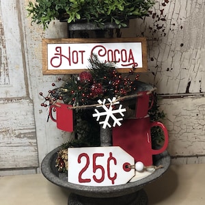Hot Cocoa Tiered Tray set, Winter decor, tiered tray decor, hot cocoa decor, mini signs