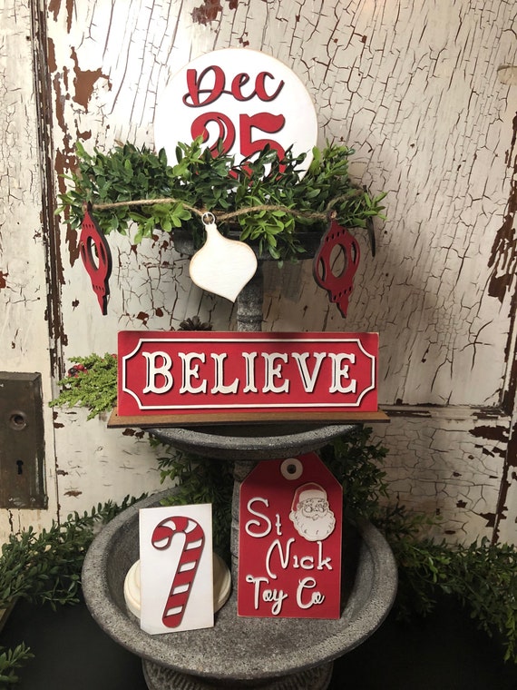 Santa Believe Tiered Tray set - Winter decor - tiered tray decor