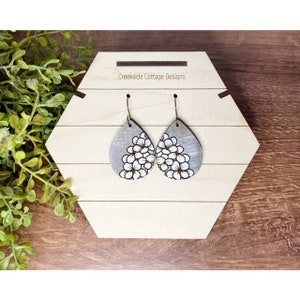 Hydrangea Drop Earrings, laser engraved, nickel free, handpainted