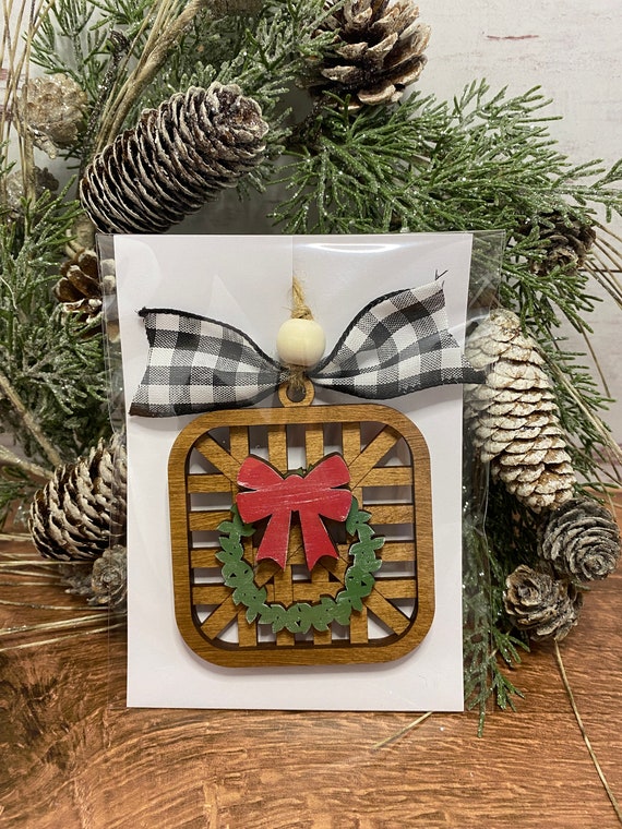 tobacco basket ornaments Tobacco Basket Ornament - Christmas Decor - Ornament- Tiered Tray Decor -  Deer Ornament - Wreath Ornament