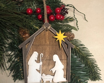 Rustic Nativity Christmas ornament - Christmas decor - Ornament- tiered tray decor