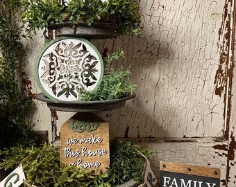 Family Tiered Tray set - Farmhouse decor - tiered tray decor